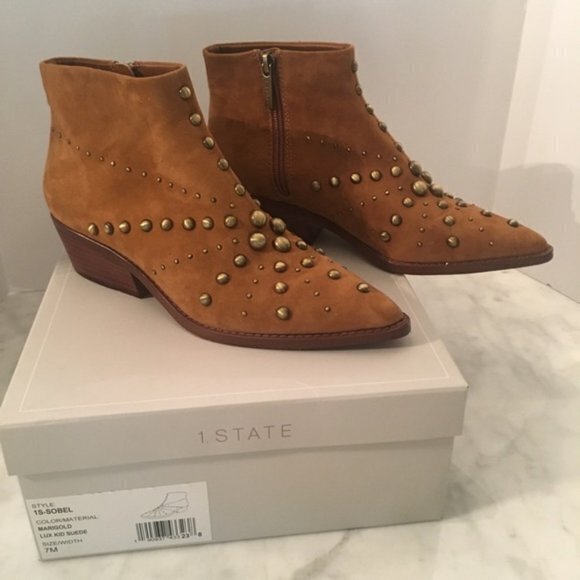1. State Leather Sobel Metal Stud Western Booties British Tan Womens Siz… - Picture 2 of 11